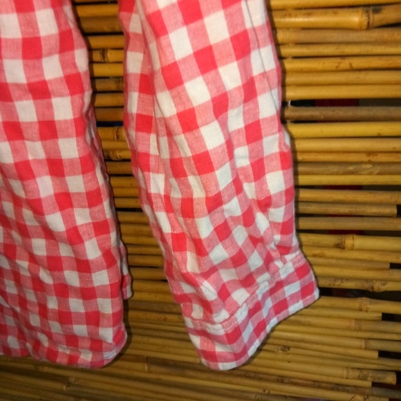 Gloria Vanderbilt L Checked Linen-Cotton Pinky Orangish Button Down Shirt Top - Picture 4 of 8